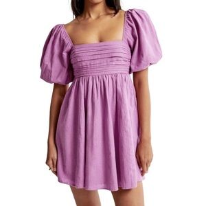 Abercrombie & Fitch Emerson Linen Blend Puff Sleeve Mini Dress